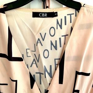 Blush and black ankle length dress with long sleeves, silk, size 12